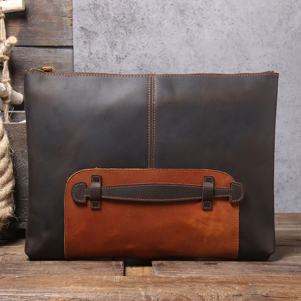 S.WORKER Clutch-Tasche aus echtem Vollnarben-Rindsleder, Herren-Handtasche, Vintage-Tasche, lässige Handtasche mit großem Fassungsvermögen für Herren – Detail 22