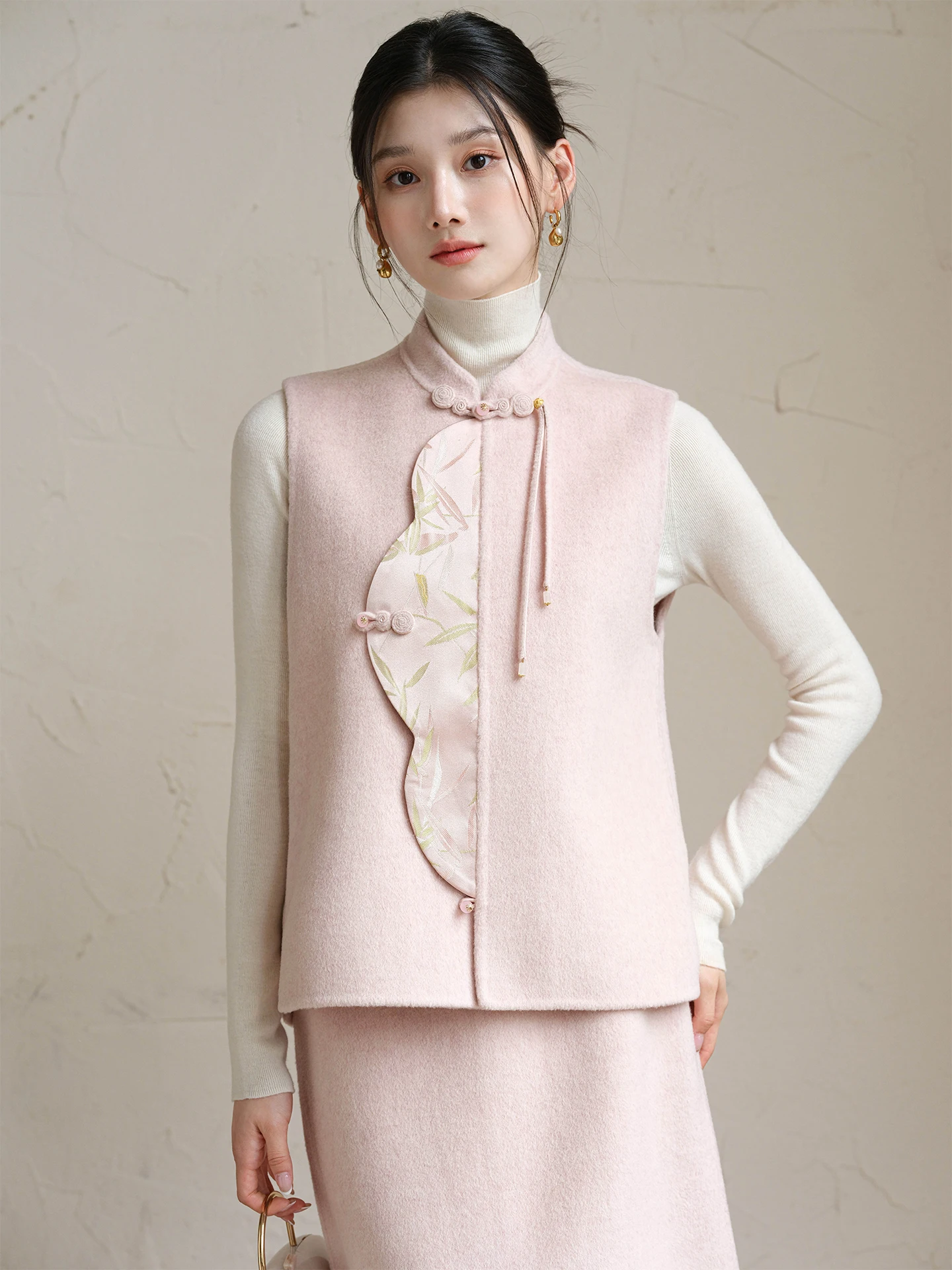 

Двусторонний шерстяной жилет, женский модный косой воротник с цветочным узором, традиционный китайский топ на осень-зиму