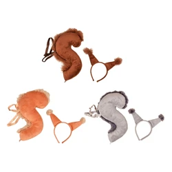 39BD 2pcs Cartoon Squirrel Ears Shape Hairband Color Cosplay Animals Tail Accessories for Boys Girls Kid Party Headband