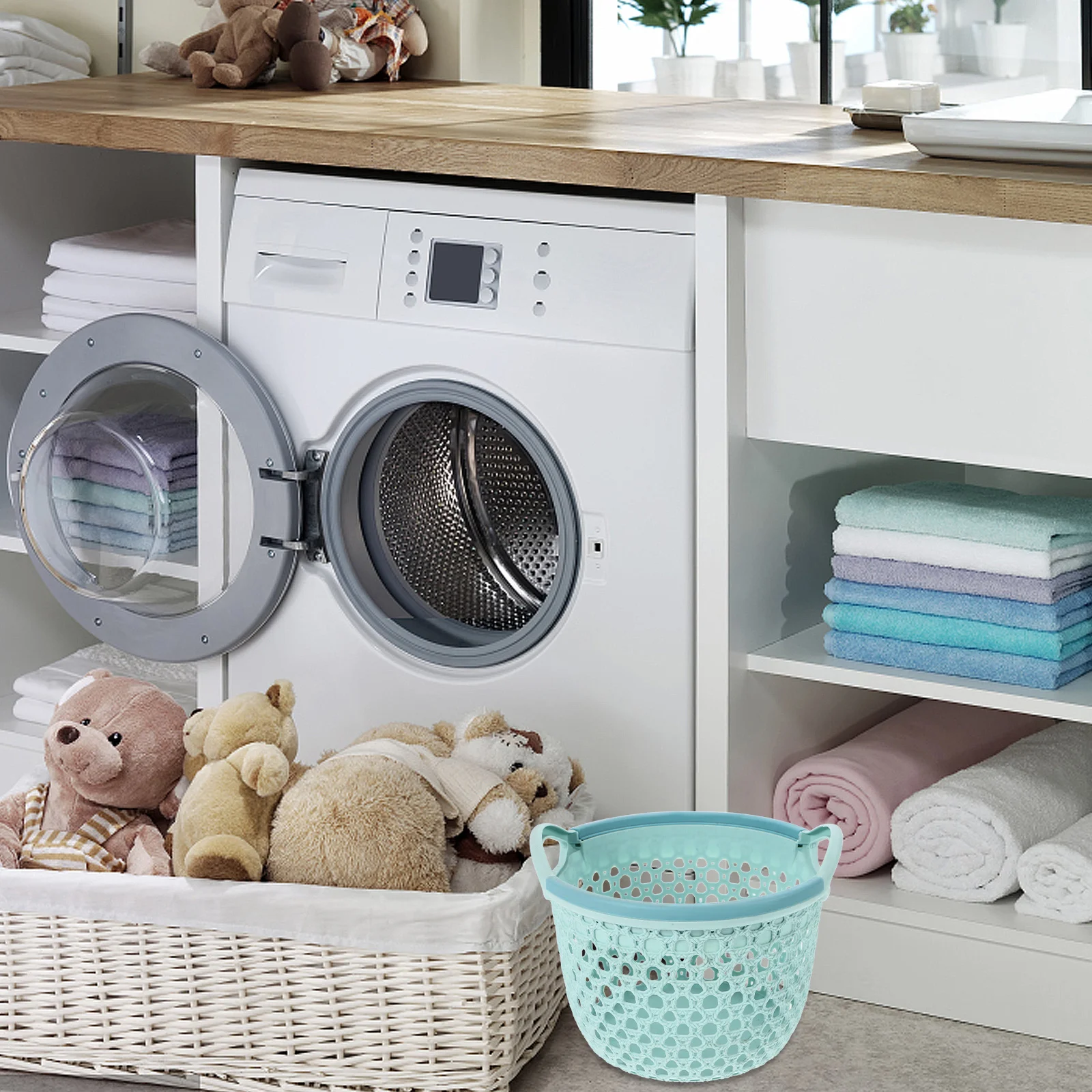 

PP Hollow Rustic Storage Basket Waterproof Plastic Organizer for Desktop Snacks Cosmetics Sundries Holder Home Decoration