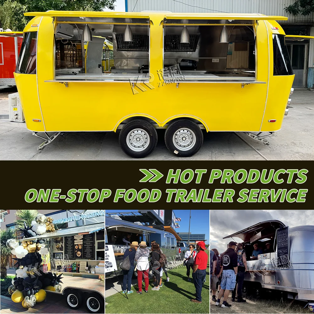 ห้องครัวเคลื่อนที่ Airstream รถบรรทุกอาหารอุปกรณ์ครัวเต็มรูปแบบ Street Fast Food Trailer Snack Hot Dog Cart