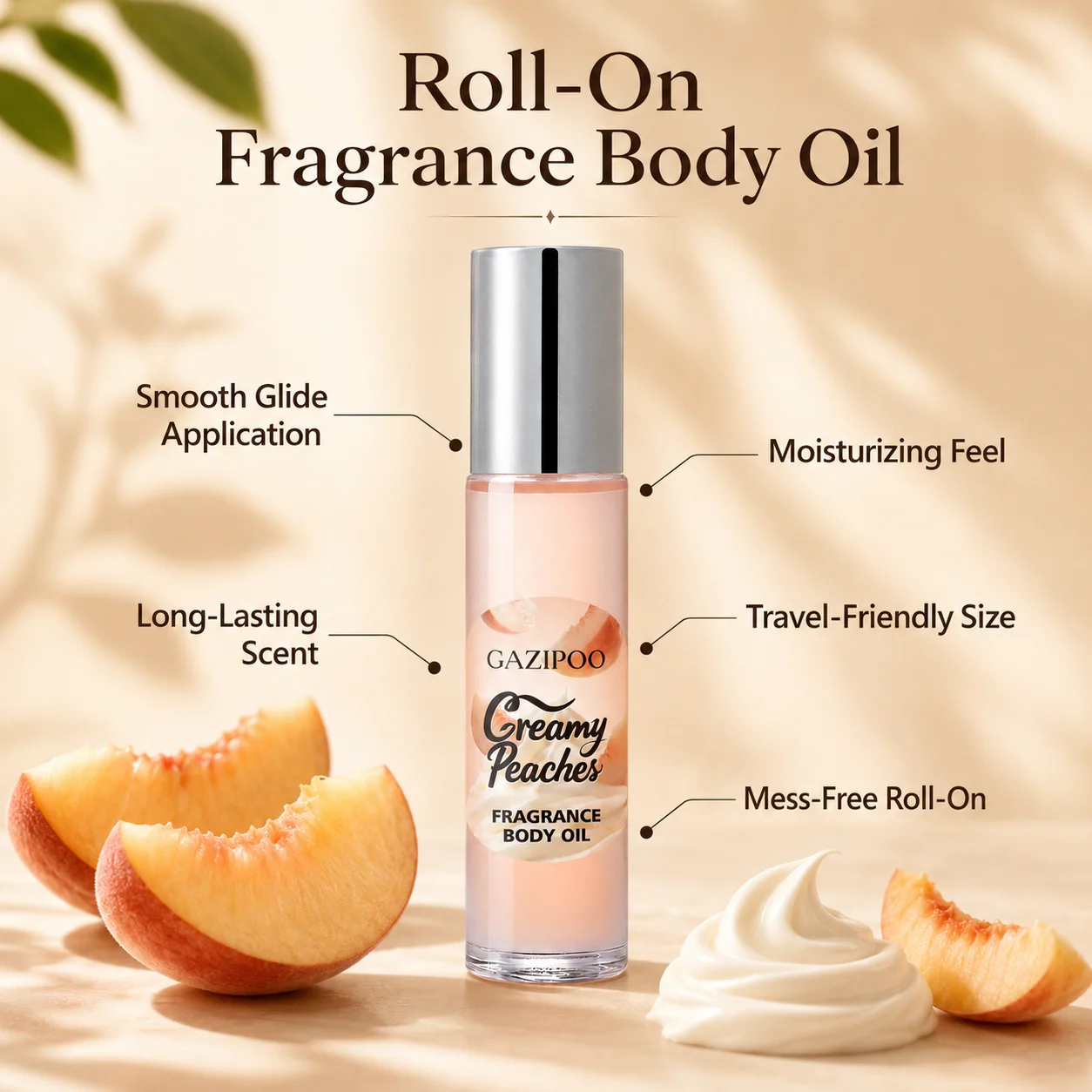10ml Roll‑On Fragrance Body Oil, Sweet Creamy Peaches Gourmand Scent Portable Perfume Oil, Long‑Lasting Scent for Dating