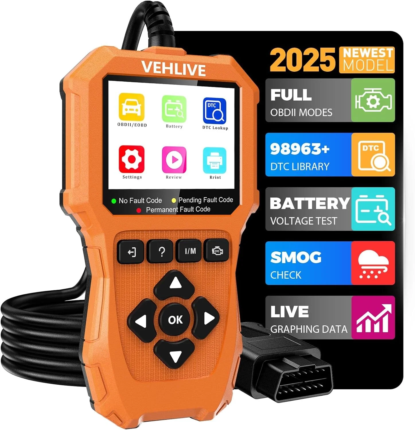 

Car OBD2 Scanner Battery Tester Check Engine Light Emissions Readiness Battery Health Real-Time Date EOBD Cars Code Reader Tools