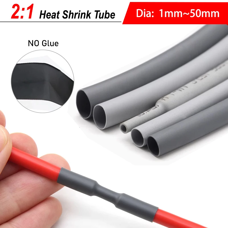 Grey 2:1 PE Heat Shrink Tube Diameter 1mm ~ 50mm Polyolefin Insulated Waterproof Wire Repair DIY Cable Protecctor Sleeving Case