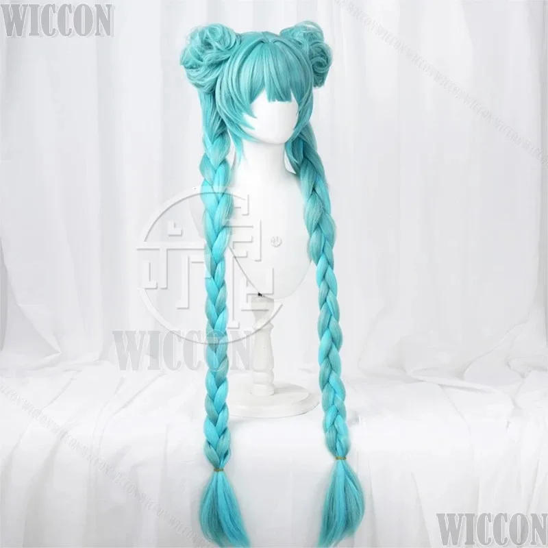 

Miikku Chinese Style Cosplay Prop 1m Long Green Wig Double Braid Bun Panda Women Cute Girl Holloween Party Roleplay Customized