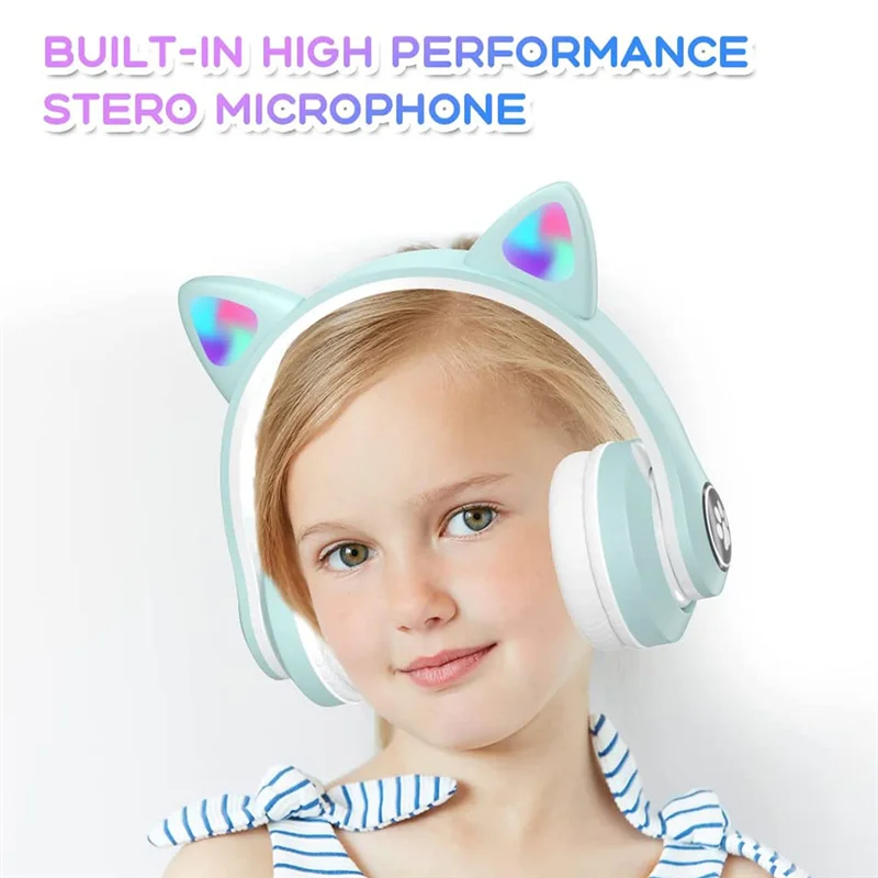 

Детские наушники Bluetooth-наушники с микрофоном/светодиодной подсветкой RGB, для детского планшета/школы/Ipad/смартфона-зеленый