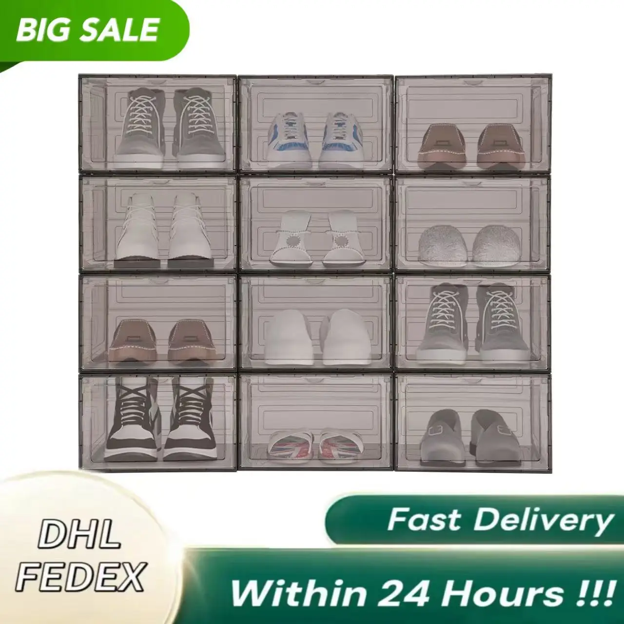 

Штабелируемые коробки для обуви из прозрачного акрила и полипропилена, набор из 12 предметов, ящики для хранения обуви для кроссовок, сандалий и повседневной обуви