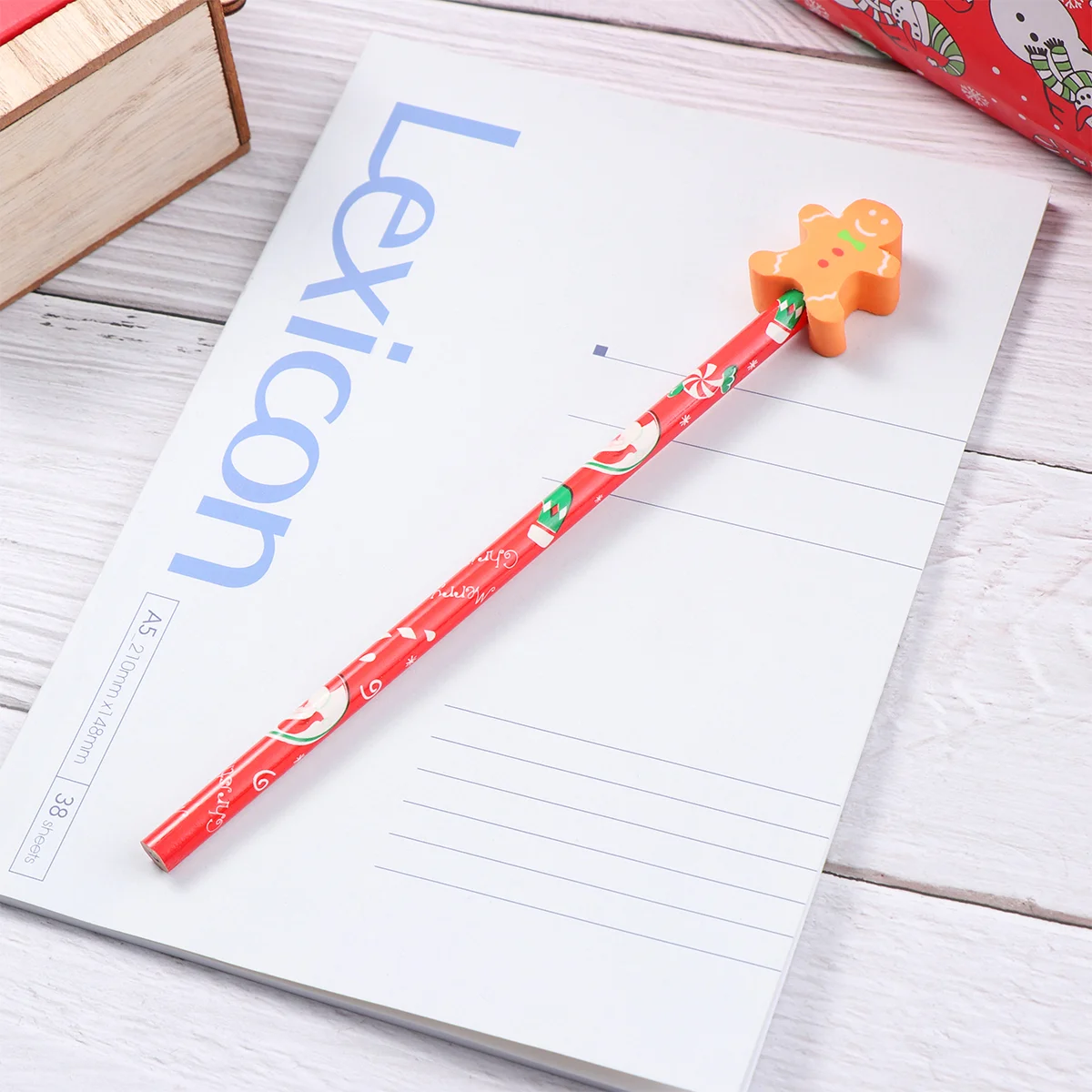 Toyvian 24pcs Christmas Pencil with Eraser Cartoon Stationary Pencils for Kids Students Random Style