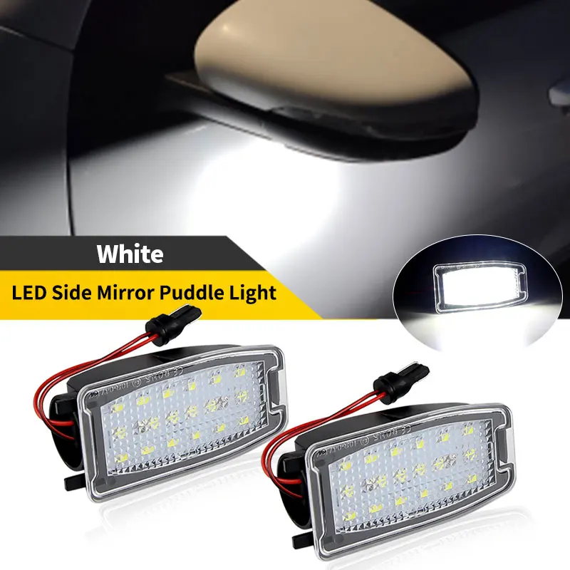2PCS LED Under Side Mirror Puddle Lights Lamp White 6000K 12V For Volvo XC70 XC90 S60 S80 V70 MK1/2 Land Rover