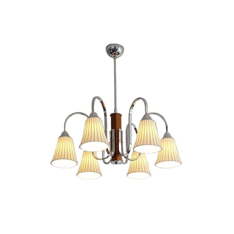 

French lamps, ceramics, American retro high-end hall, Nordic simple striped solid wood chandelier