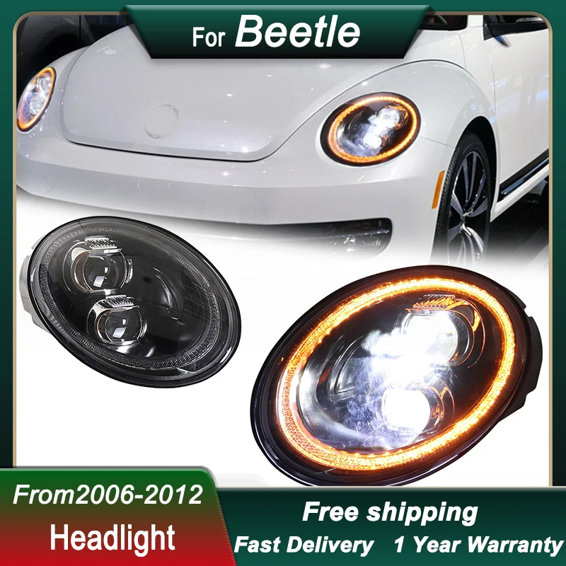 Faros delanteros de estilo de coche para VW Beetle 2006-2012, actualización a nuevo estilo, lámpara de cabeza LED completa, conjunto de luz delantera DRL