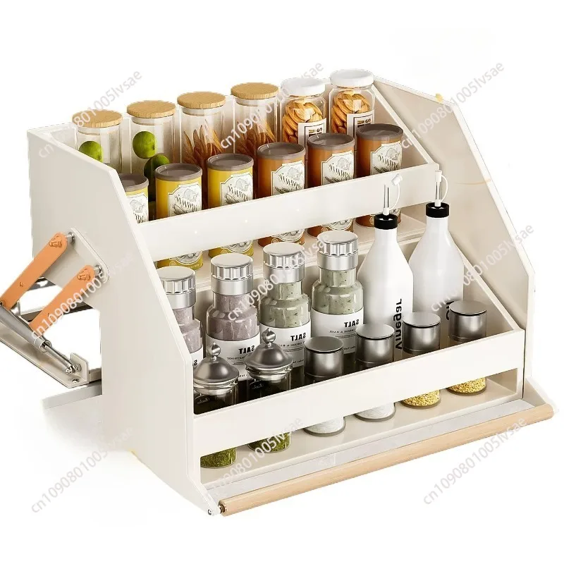 Kitchen hanging cabinet lift basket cabinet drop-down seasoning basket top cabinet up and down telescopic storage rack