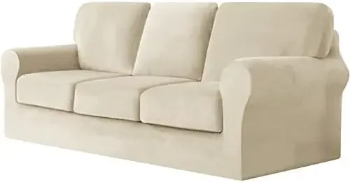 Sofa Cover Easy to Install 7-Piece Stretch Velvet S Set 3-Seater Couch Slipcover with Separate Backrest Cushion Covers