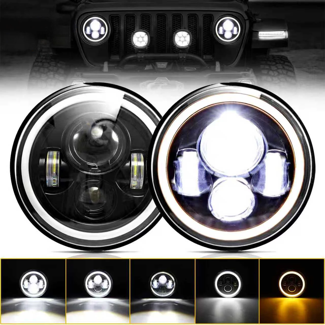 7 Inch Led Auto Headlight Motorcycle LED Headlight DRL Angel Eyes for Harley Honda Yamaha Jeep Lada Niva Urban Car H4 Headlamp