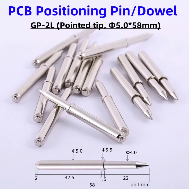 

10/50PCS GP-2L Length 58mm Dia 5.0mm Iron Nickel Plated Pointed Probe Positioning Pin ITC ElectricPlate Spring Positioning Dowel