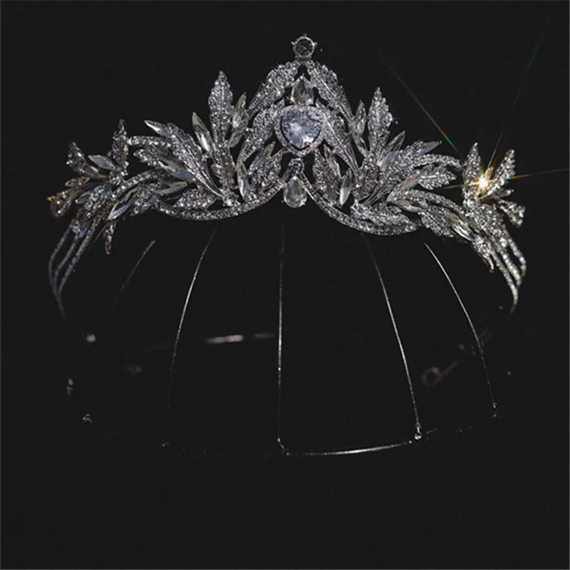 CC Baroque Crowns for Women Wedding Hair Accessories Engagement Hairwear Bridal Dress Leaf Shape Shining Crystal Tiaras AN108