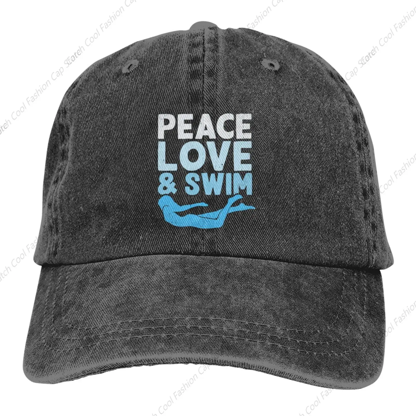 

Peace Love Swim Baseball Cap for Men Women Vintage Trucker Denim Hat Washed Cotton Fashion Unisex Adjustable Sports