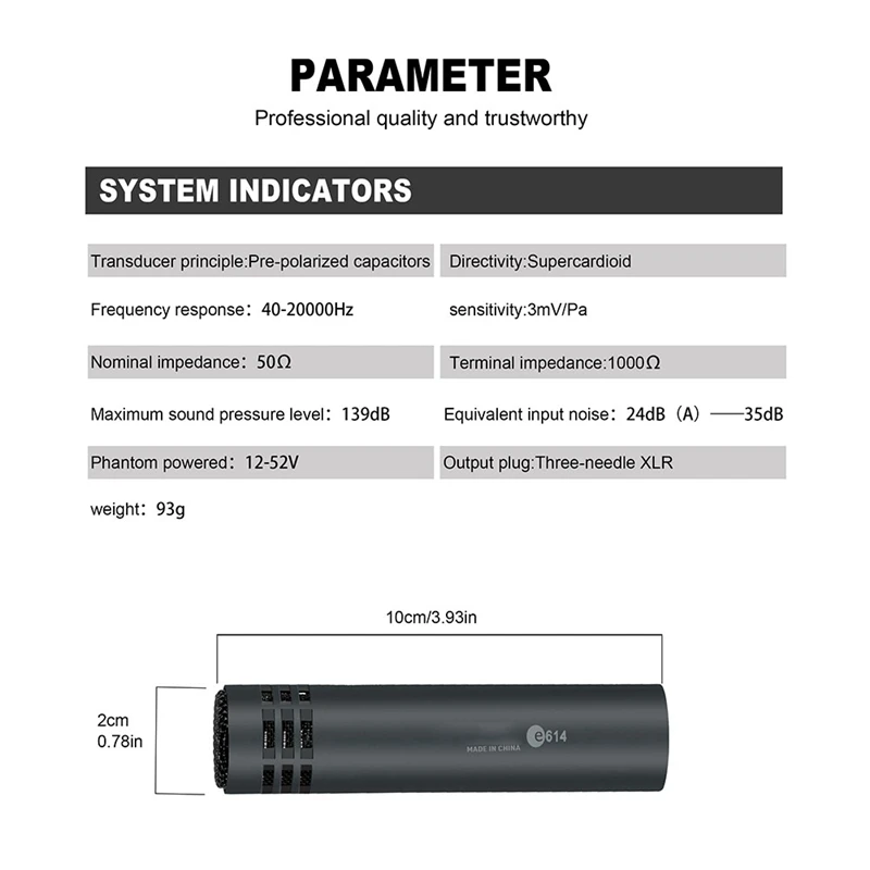 

High Quality E614 Condenser Instrument Microphone Cardioid Instrument Mic with Clamp Mount