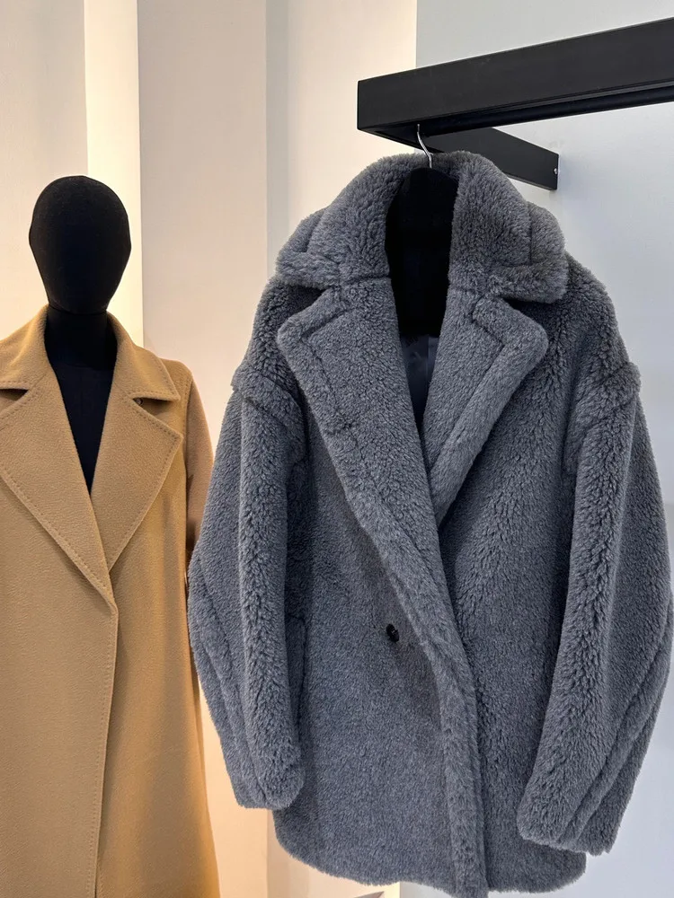 Max Kurzer Teddybär-Mantel 62% Alpaka 26% Wolle 12% Seide Mantel Winter DAMEN Jacke Verdickter Damenmantel Übergroß