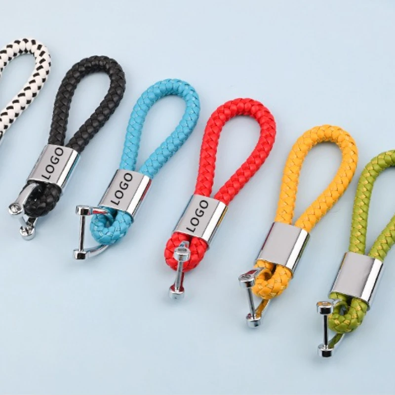 

Laser Engrave LOGO Braid rope Metal Keychain Blank Personalize Pu Leather Rope Keyring Men's Women’s Custom Car Key Chain Ring
