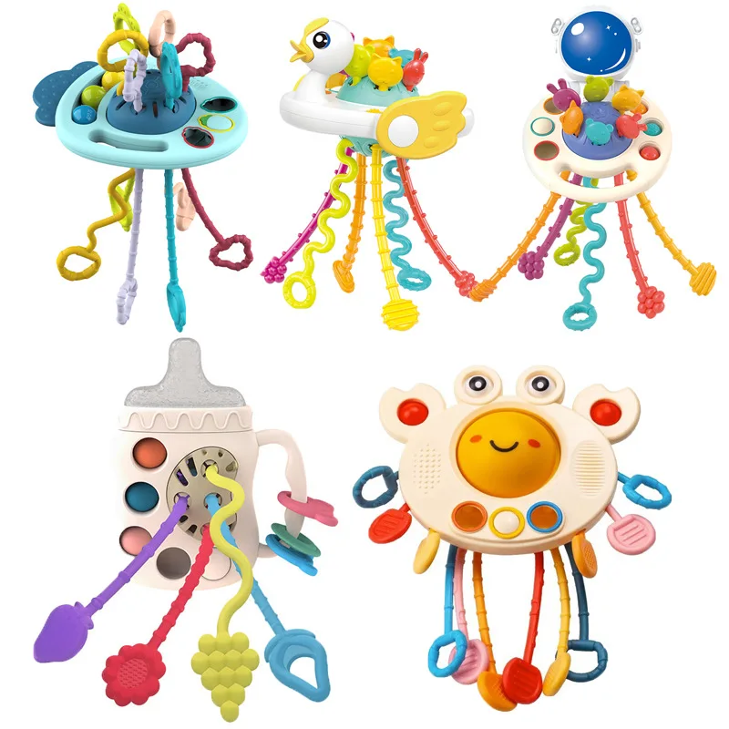 

Baby Montessori Toys Pull String Sensory Toys Baby 6 12 Months Silicone Develop Teething Activity Toy for Kids Educational Toys
