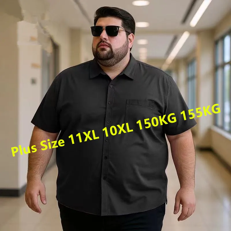 

Мужские рубашки оверсайз 11XL10XL, летние деловые свободные рубашки с коротким рукавом, простые однотонные офисные черные, белые, большие размеры 45 кг-155 кг