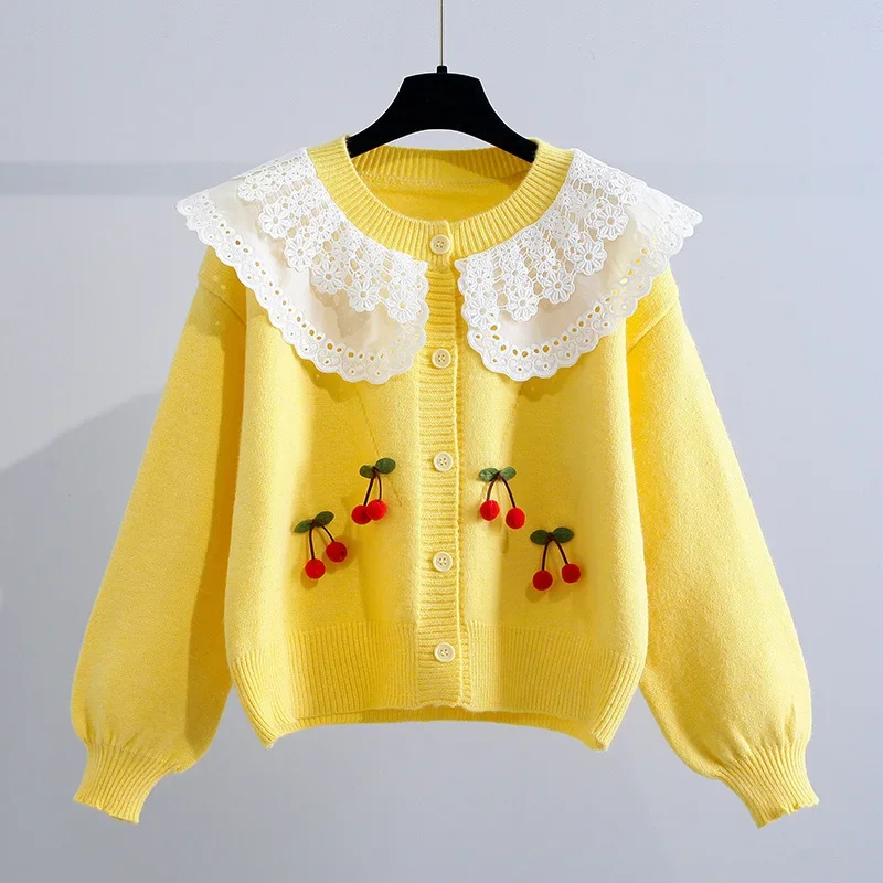 

2024 Women's Spring New Loose Outer Sweater Gentle Doll Collar Knitted Cardigan