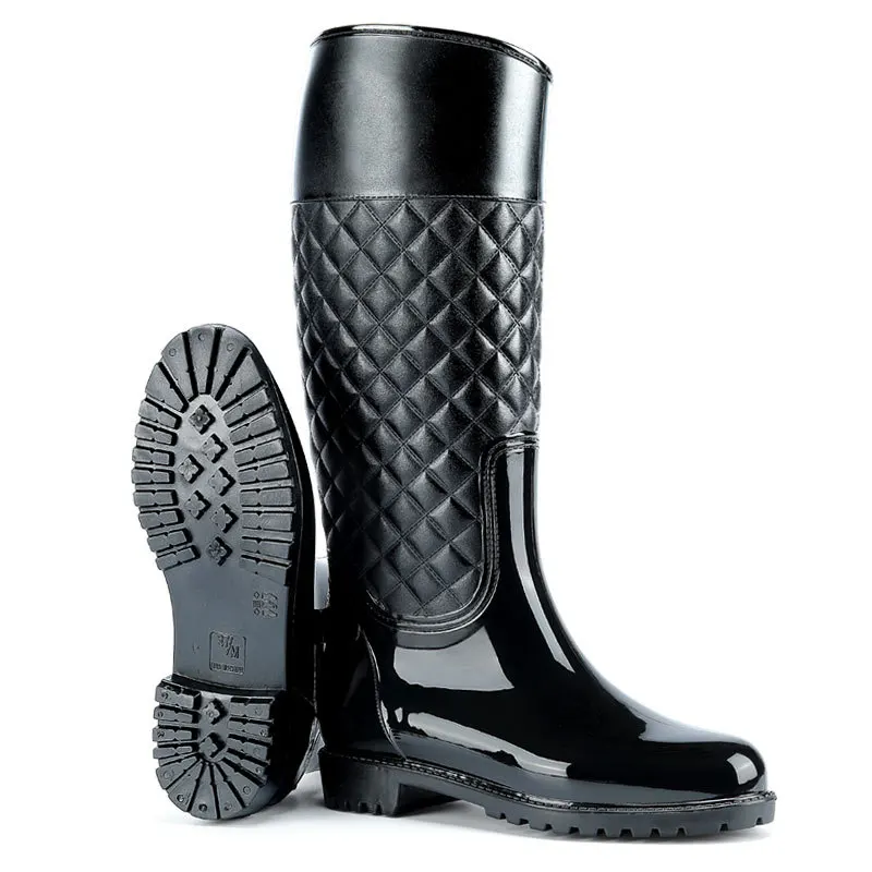 

New Fashion Rain Shoes Waterproof Thickened Warm Grid Women's Rain Shoes High Barrel Women's Rain Shoes Women's Boots