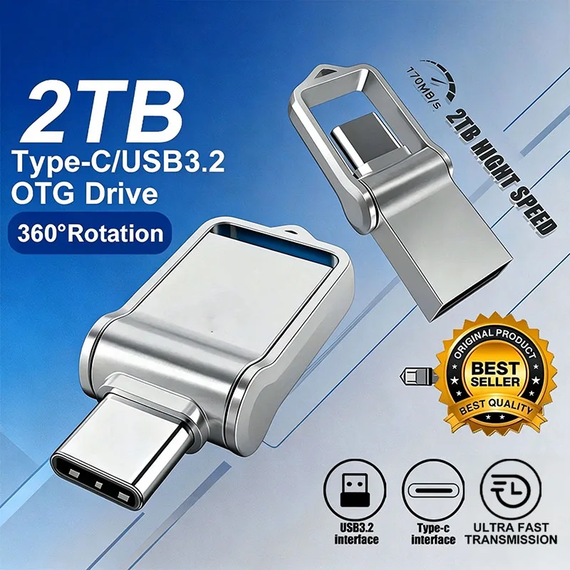 Flash Drive Cam Accessories 2TB High-Speed USB 3.0 Type-C OTG Metal Pen Drive 1TB Portable Memory USB Stick Cam Accessory
