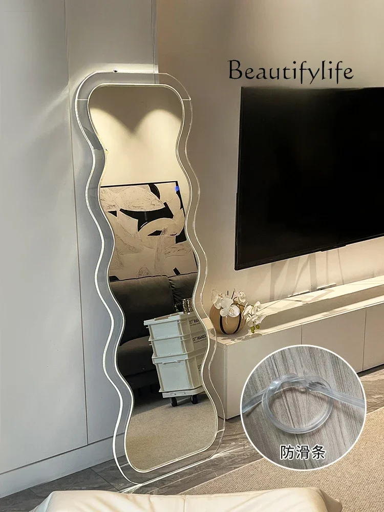 Bedroom Full-length Mirror, Crystal Full-length Mirror, Floor-to-ceiling Mirror With Lamp, No-punching Mirror, Clothing Store X