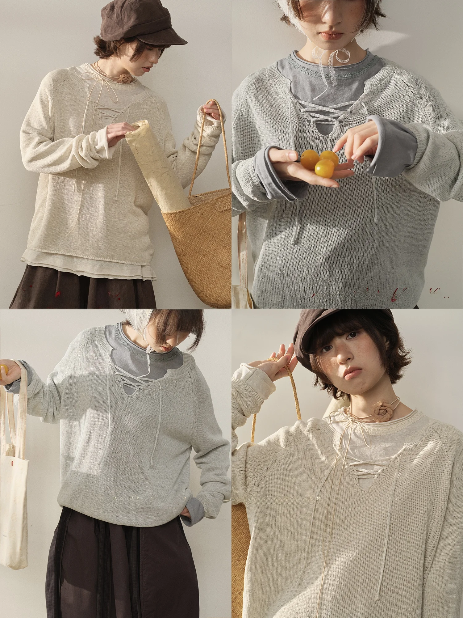 

TONGTIONG Japanese Sle Artistic Design Knitted Sweater Women's Early Spring Loose Slimming Layering Sweater Top