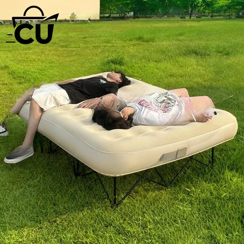 High Quality Portable Inflatable Air Sleeping Bed Outdoor Camping Travel Folding Flocked Air Bed Mattress