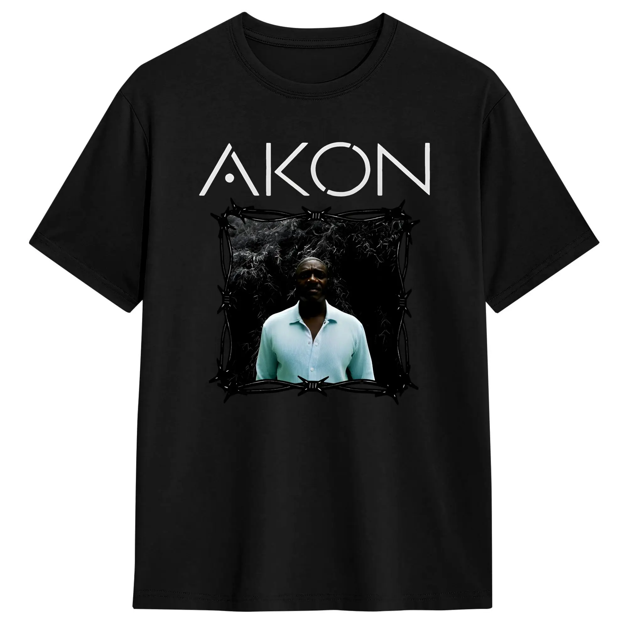Streetwear T-Shirt Summer Akon Hip Hop T Shirts Grunge Grayscale Cotton Tshirt for Mens Y2K Retro Custom Logo Short Sleeve Tops