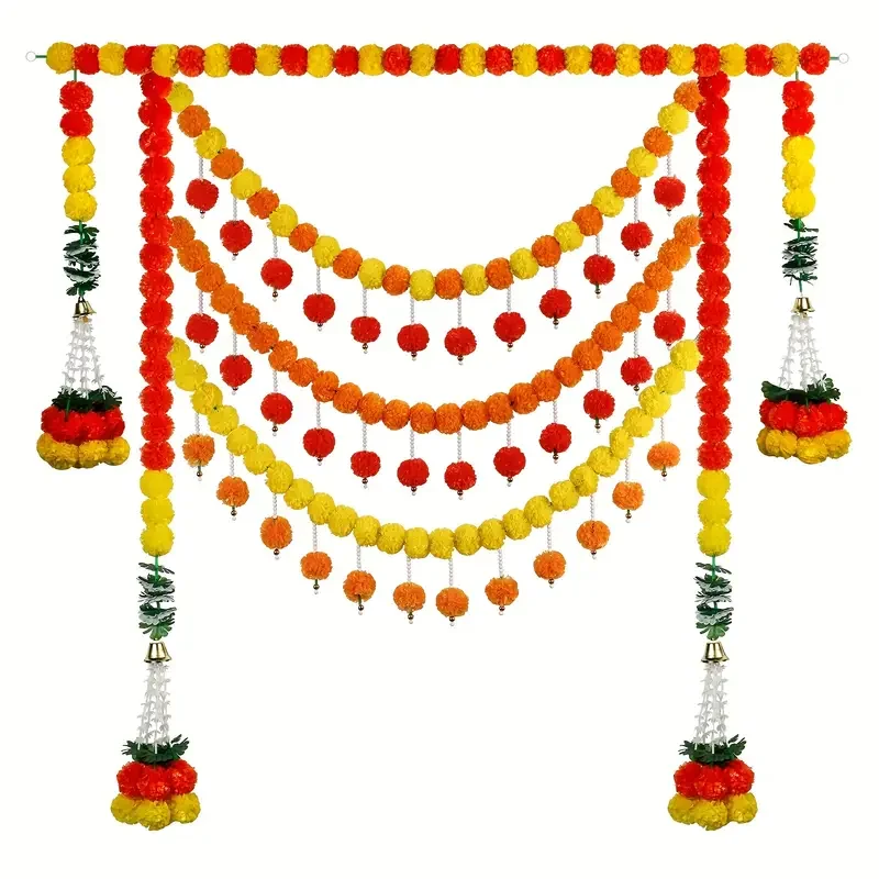 Guirnalda de flores artificiales de caléndula, corona de plástico para Festival de Diwali, día mexicano de los muertos, fiesta de Navidad, decoración del hogar