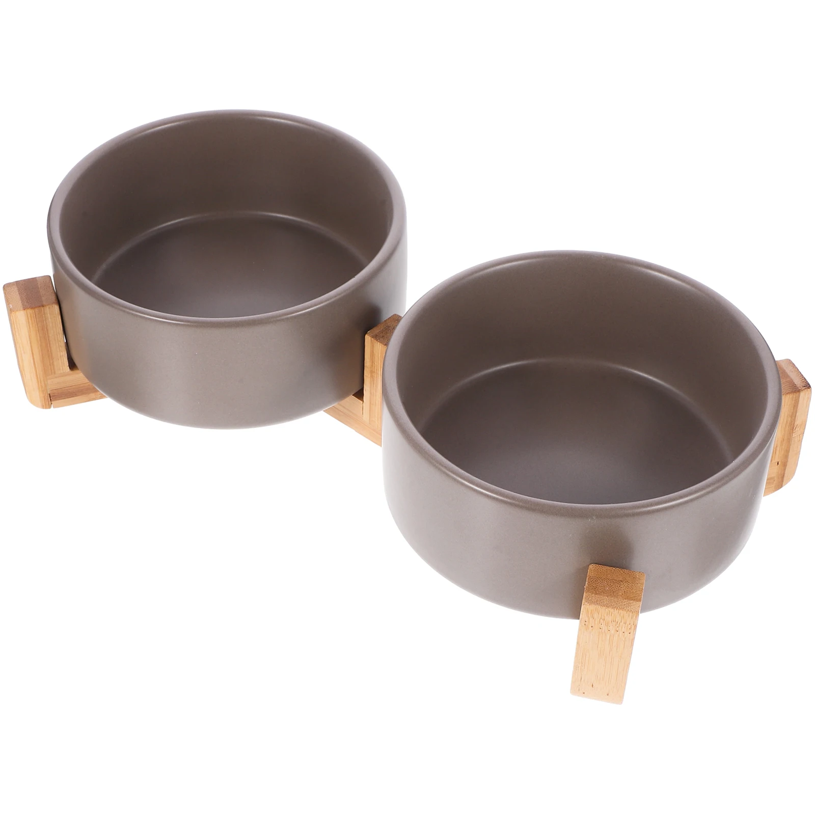 

Ceramic Dual Bowls Wood Stand Anti slip Cat Feeding Water Black White Medium Size Supplies Large Dog Food Bowl Pet Feeder Dog