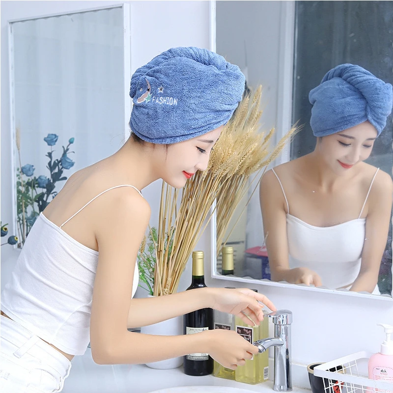 Microfiber Shower Cap with Button for Women, Soft Dry Hair Cap, Super Absorbent Hair Towel Wrap, Quickly Dry, Bonnets