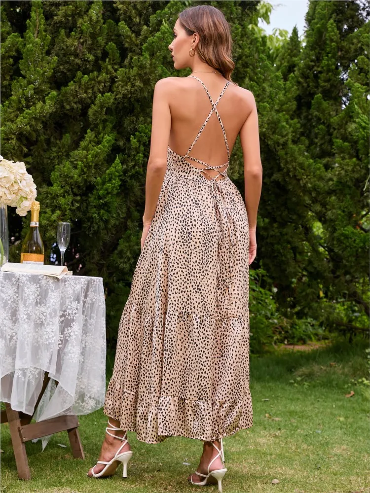 Für Frauen Spaghetti Strap Backless Kleid Neue Sommer Mode Elegante Print Party Lange Kleider Weibliche Urlaub Boho Kleid Vestidos