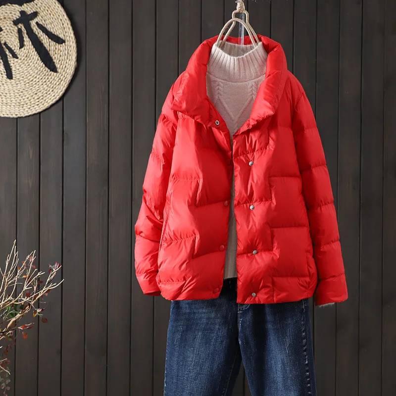 Autumn Winter Women Light Thin White Duck Down Coat Warm Down Jacket Female Stand Collar Bigsize Puffer Parkas Short Outwears