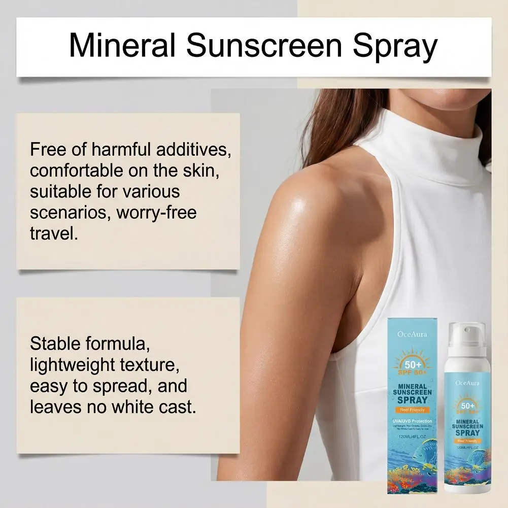 OceAura 120ML Sunscreen Spray SPF 50+ Antioxidant Moisturizing Whitening Sunscreen Spray Facial Body Neck Skin Care Cream
