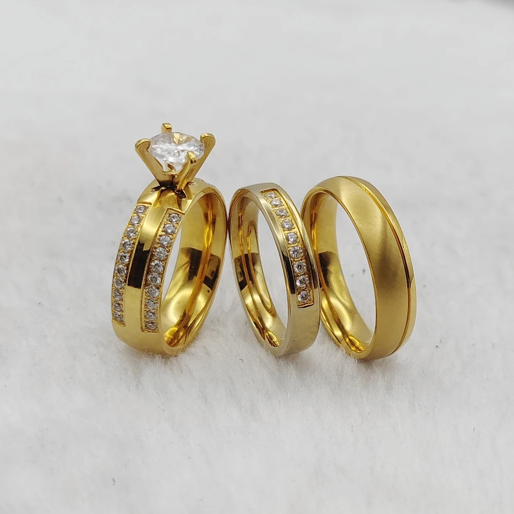 Jewellery Shop Counter Sample Wedding Rings Sample Rings 24k Gold Plated Promise 3 Carat Cz Diamond Bridal Couples Ring