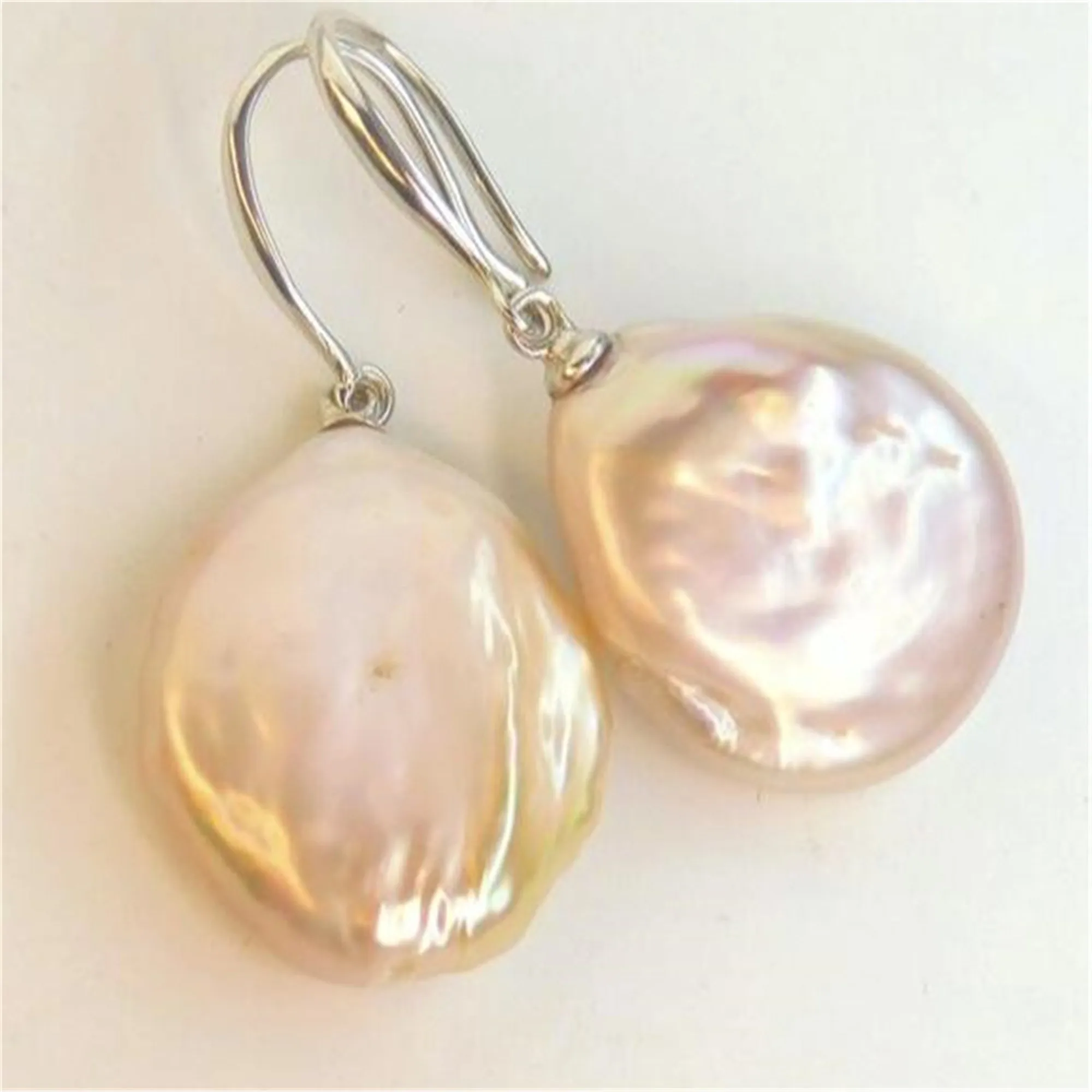 Handmade Pink High Gloss Coin Pearl Earrings Silver Hook Gold Dangling Women Earbob Bohemian Ear