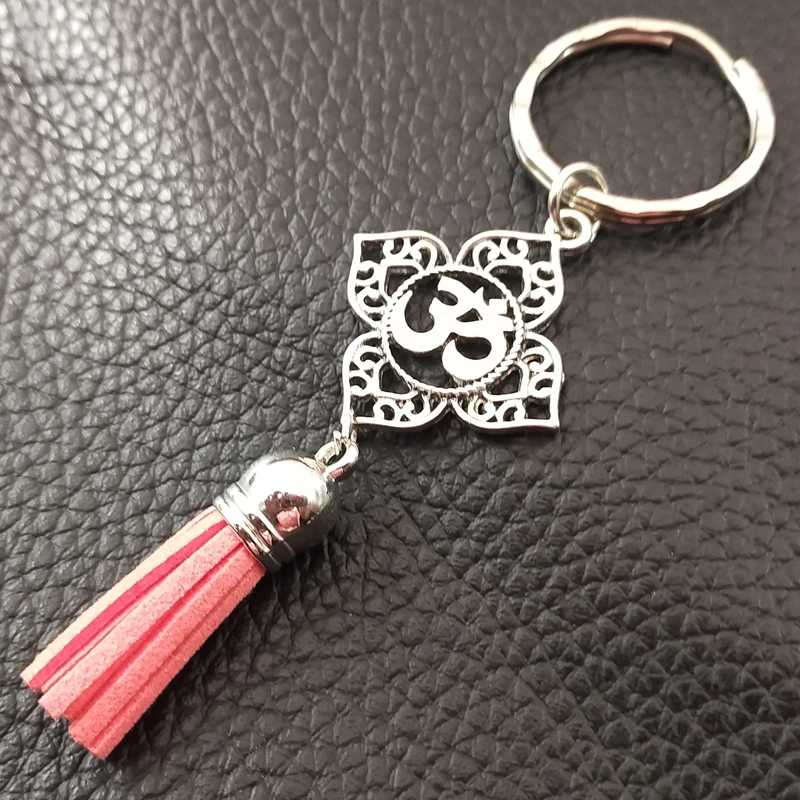 1 Filigree OHM OM AUM Buddha Lotus Tassel Pendant Keychain, Buddhism, Yoga Keychain Bag Chain Men and Women Jewelry Gifts