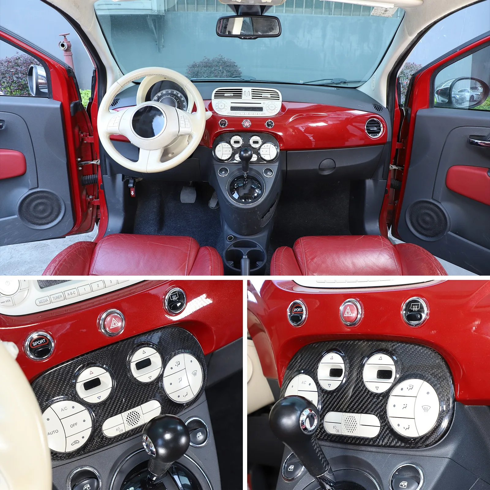 

Dry Carbon Fiber Car Center Console Air Condition Button Frame Cover For Fiat 500 2007-2015 Interior Aircond Adjustment Trim