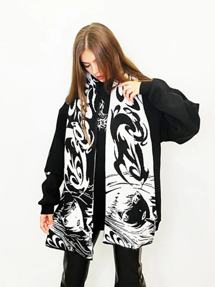 Korean Autumn Winter New Dark Anime Jacquard Fashion Scarf Shawl Knitted Scarf Men Women Y2K Clothing decoration