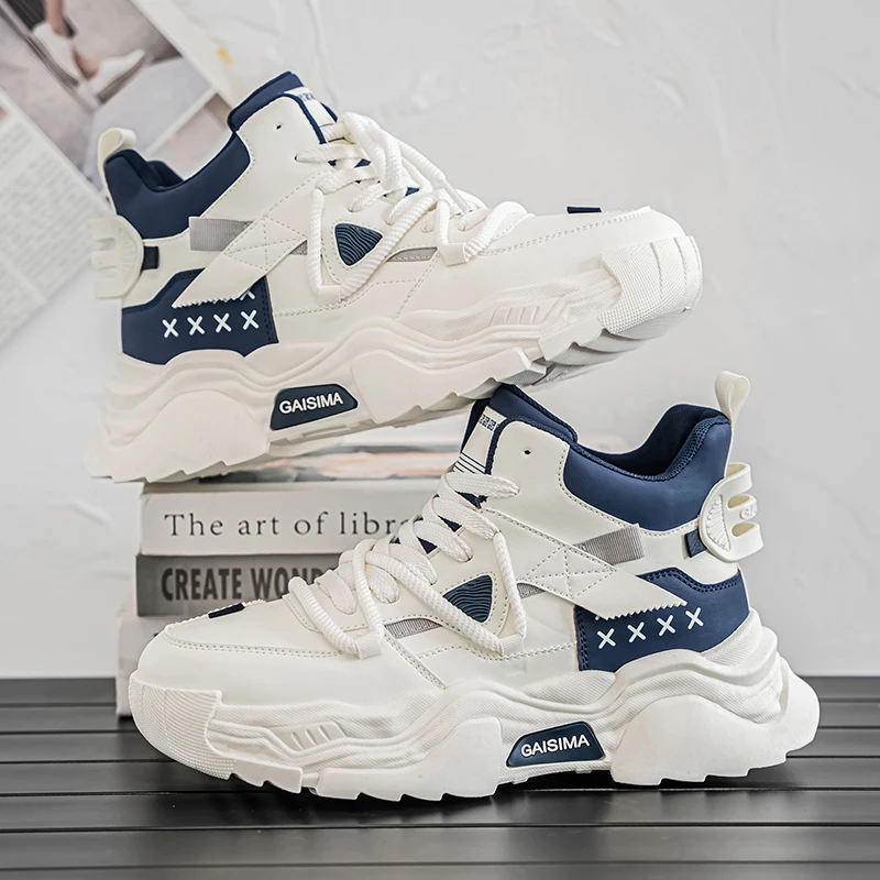 Casual White Walking Platform Vulcanized Sneaker For Men British Style Athletic Shoes Men Street Style Shoes Men\'s Sneakers Punk