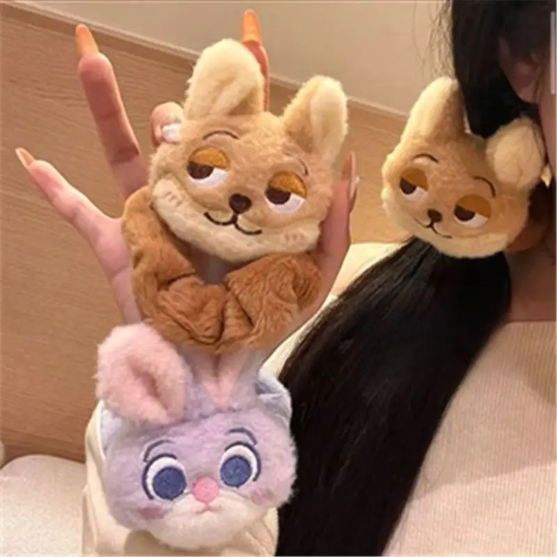 Diadema con lazo para el pelo de felpa de Zootopia Judy Nick, accesorios elásticos para el cabello, lindas bandas para el cabello para mujeres y niñas, moda para el cabello