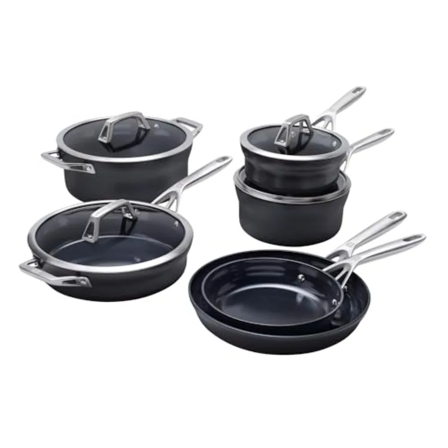 

Kitchen use, ceramic-hard anodized aluminum, black, scratch-resistant nonstick coating