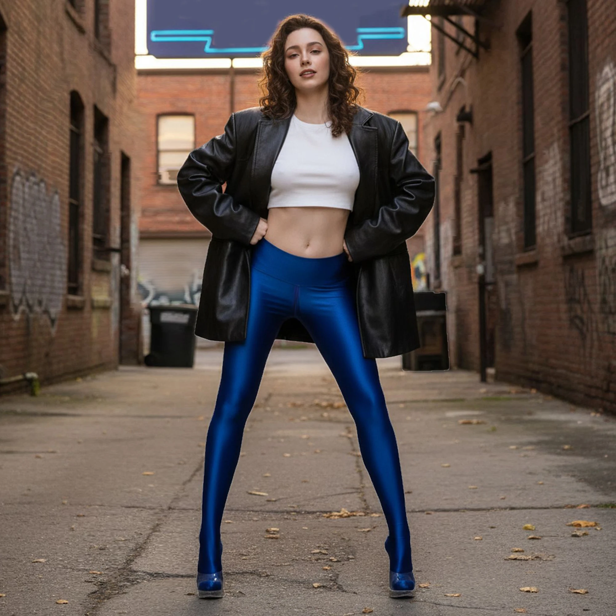 

Sexy Oily gloss High elasticity zipper Leggings sport women fitness push up yoga Show buttocks Tight pants