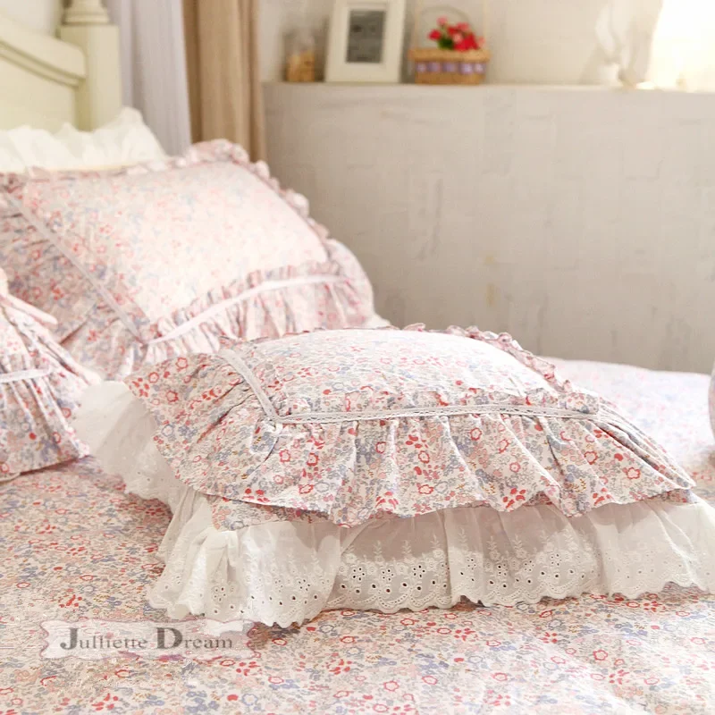 

Beauty ruffle lace decorative pillowcase European Embroidery pillow case princess flower cushion cover sofa cushions no filler