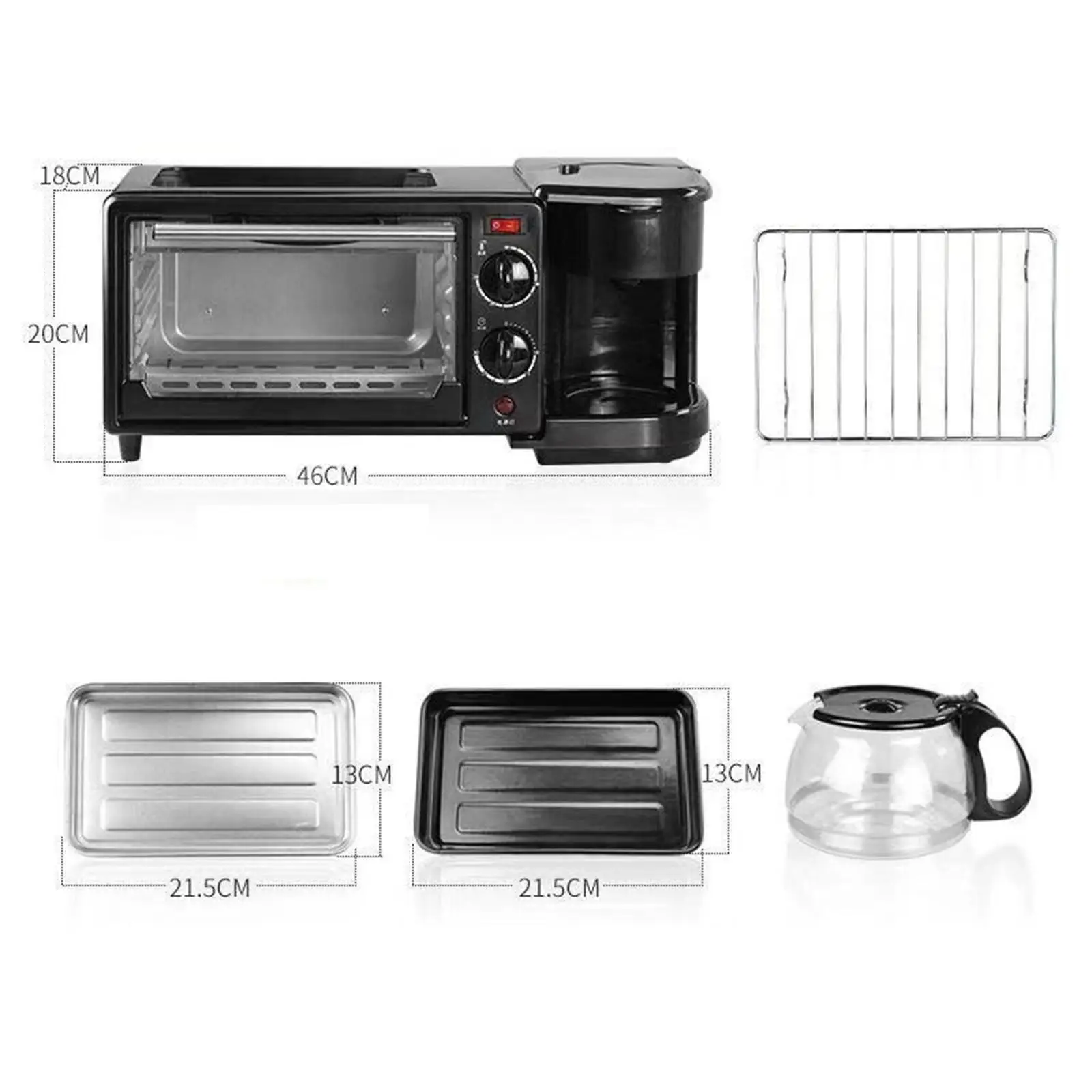 3 in 1 Breakfast Maker Stainless Steel with Coffee Machine for Bread Egg